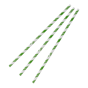 Plant-Based Green & White Striped Disposable Paper Straws (6mm, 250 Pack)