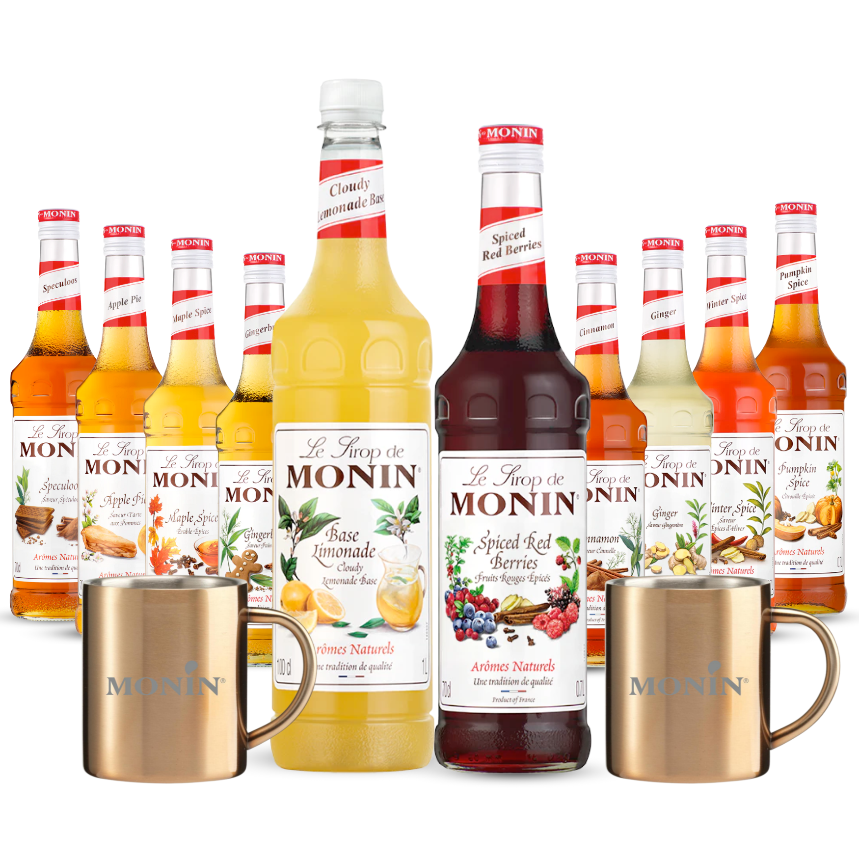 Exclusive MONIN Syrups Hot Cocktails Festive Set with 10 X Premium Copper Mugs