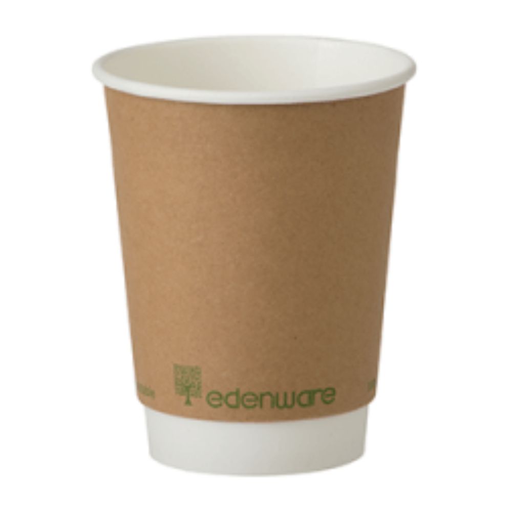 Edenware 12oz Kraft Double Walled Compostable Coffee Cups 500 Pack