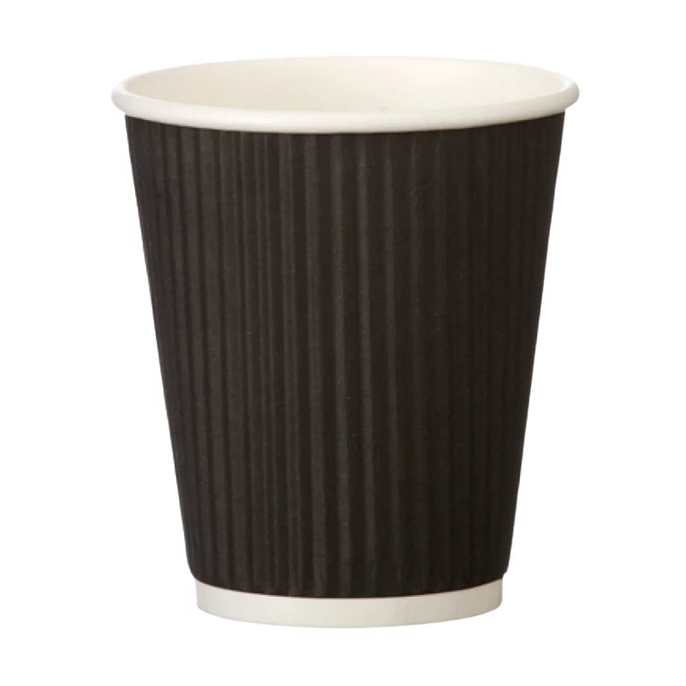 8oz Black Ripple Coffee Cups 25 Pack
