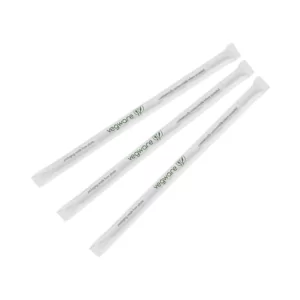 Plant-Based Wrapped Green & Clear Striped Disposable PLA Jumbo Straws (7mm, 300 Pack)